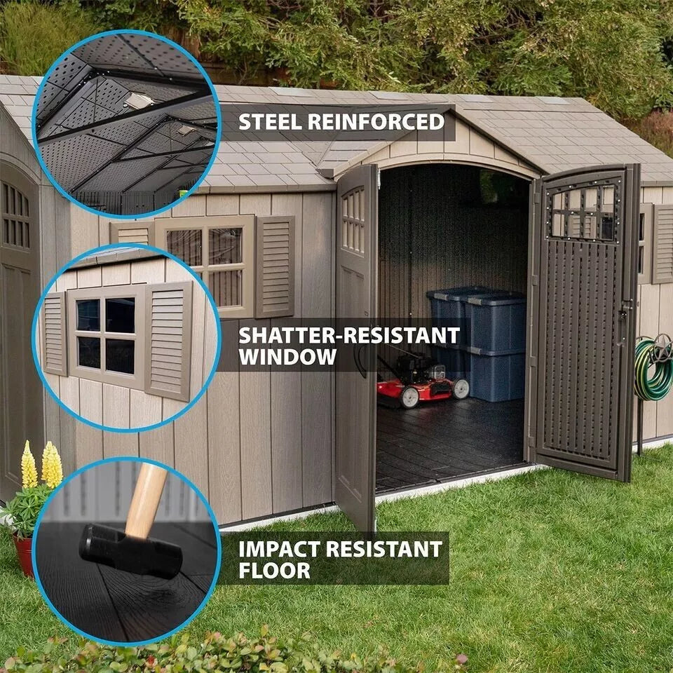 Lifetime 15ft x 8ft (4.6 x 2.4m) Dual Entry Garden Storage Shed - Model 60318