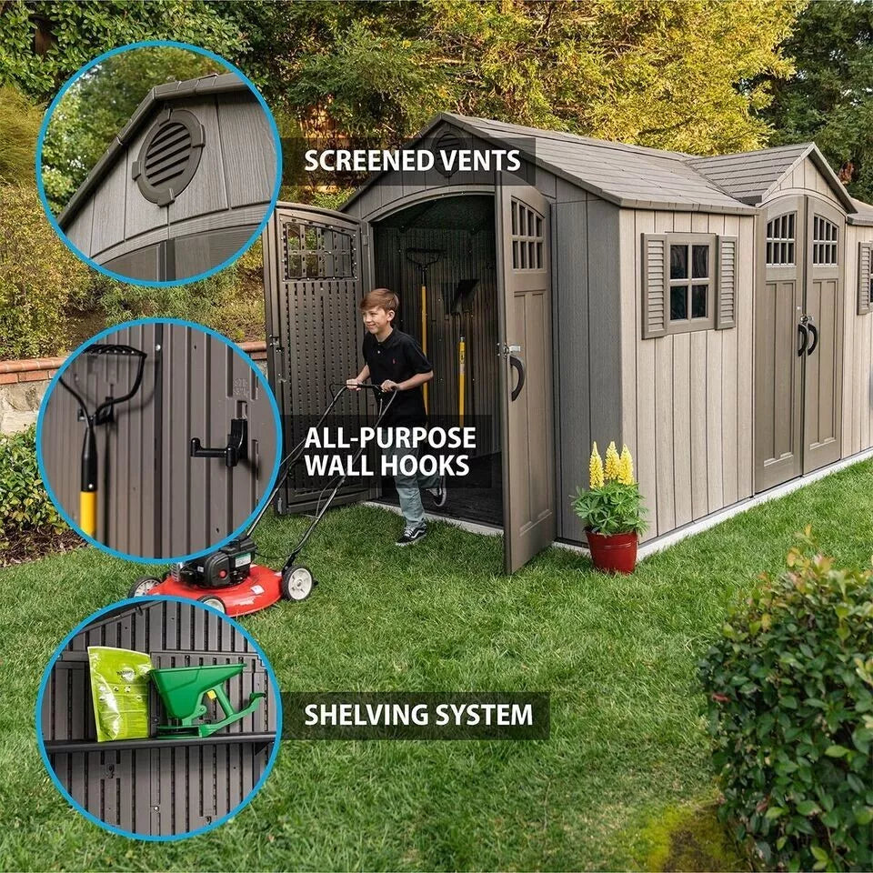 Lifetime 15ft x 8ft (4.6 x 2.4m) Dual Entry Garden Storage Shed - Model 60318