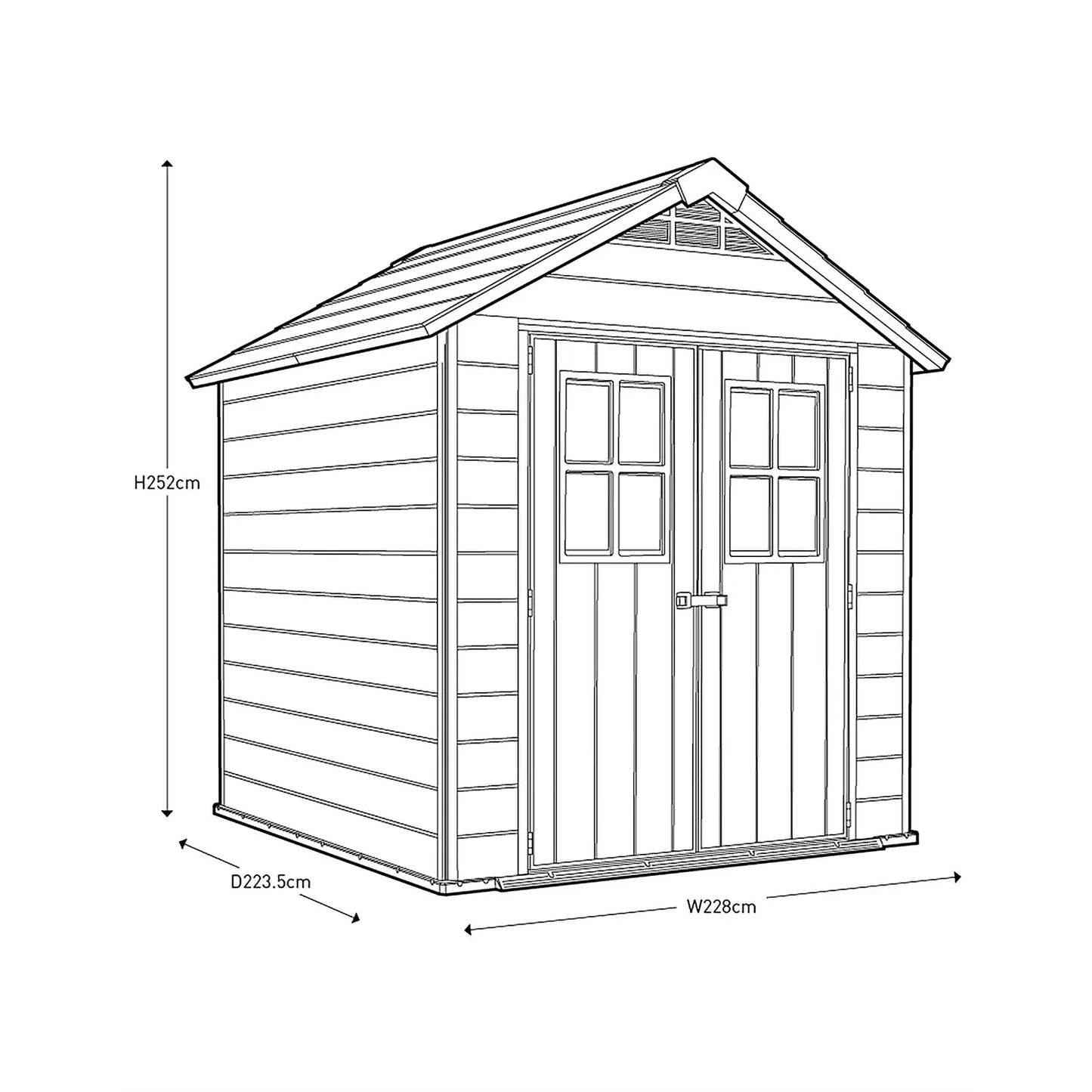 Keter Newton 7 x 7ft Double Door Outdoor Apex Plastic Garden Shed