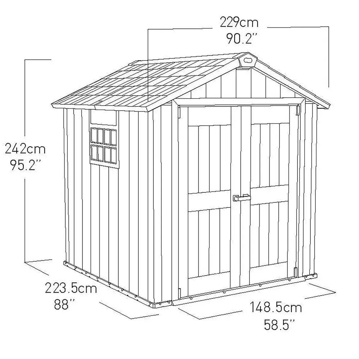 Keter Oakland 7 x 7ft Double Door Outdoor Apex Plastic Garden Shed